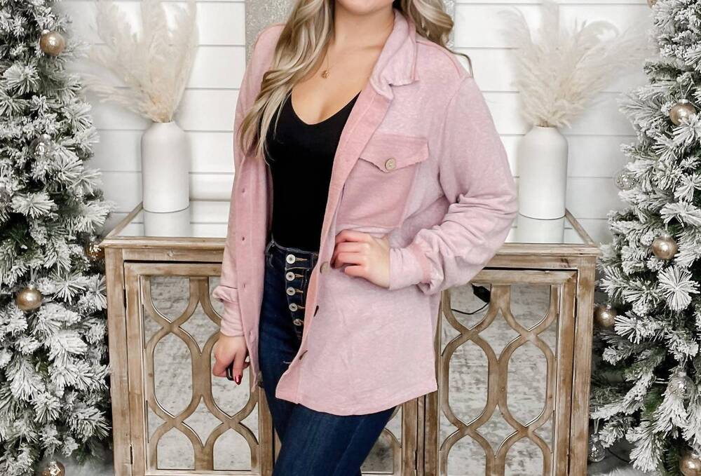 NEW HAILEY & CO i've been told knit long sleeve shacket in pink